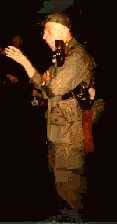 Col 'Bull' Simons in battle gear before Son Tay--.357 magnum revolver, curved knife, and signal lamp on his LBE