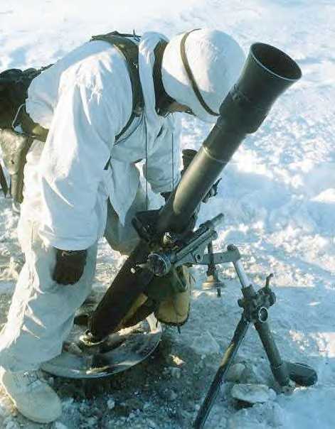 British 81mm mortar in U.S. Army service as M252, note K-shaped bipod legs