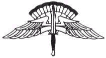 The Millitary Free-Fall Jumpmaster parachutist wings depicted here were only recently approved for U.S. Army-wide wear after a long bureaucratic push. It began when U.S. SOCOM authorized their wear by its personnel when assigned to USSOCOM units, but had to be removed when taking DA photos for promotions or if with a non-USSOCOM unit. The wings depict a 7-cell ram-air parachute like the MT1-XX and MC-4 types used for MFF operations with a sword in the center. Its likely that at least one MFF Special Reconnaissance mission took place during Operation Desert Storm as we have just learned they took place in Vietnam.